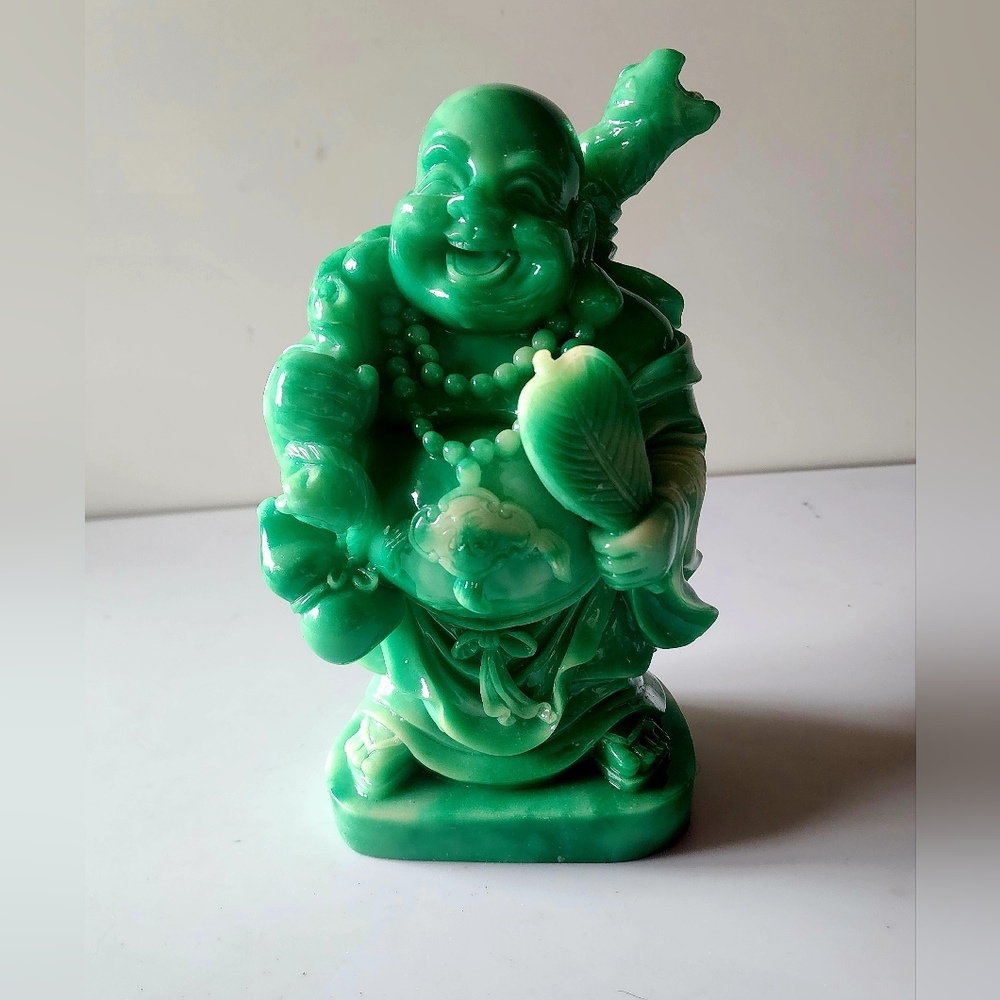 Green Laughing Buddha Figurine, Man Made Jade Stone. ☆☆☆☆☆